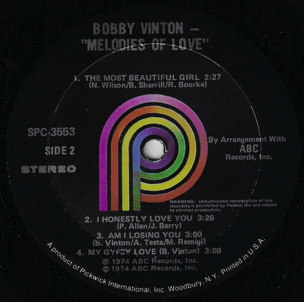 Bobby Vinton : Melodies Of Love (LP, Album, RE)
