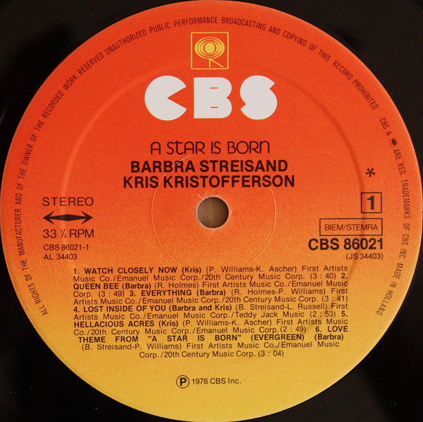 Streisand* & Kristofferson* : A Star Is Born (LP, Album, Gat)