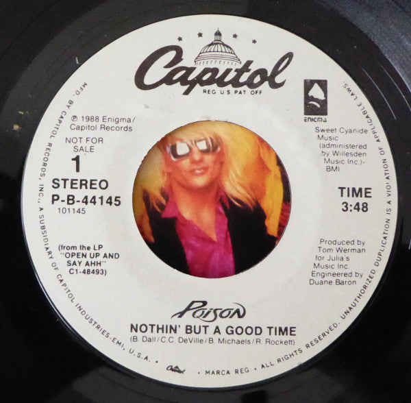 Poison (3) : Nothin' But A Good Time (7", Promo)