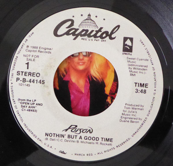 Poison (3) : Nothin' But A Good Time (7", Promo)