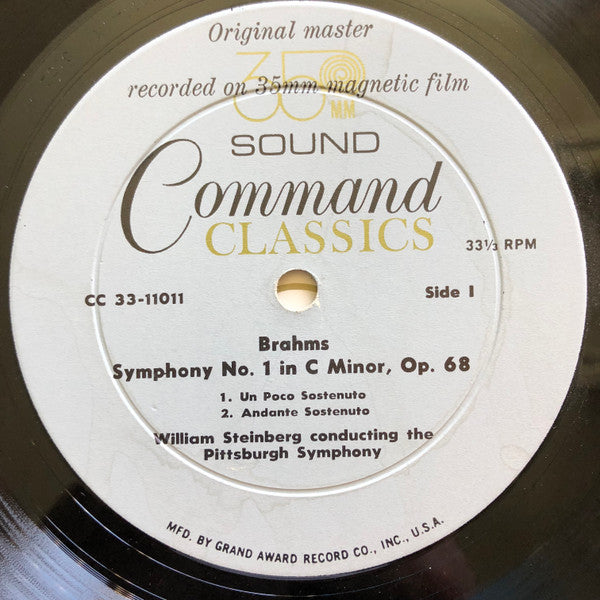 Brahms* - William Steinberg And The Pittsburgh Symphony Orchestra : Symphony No. 1 In C Minor (LP, Mono, Gat)
