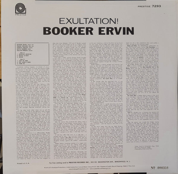 Booker Ervin : Exultation! (LP, Album, RE, RM, 200)
