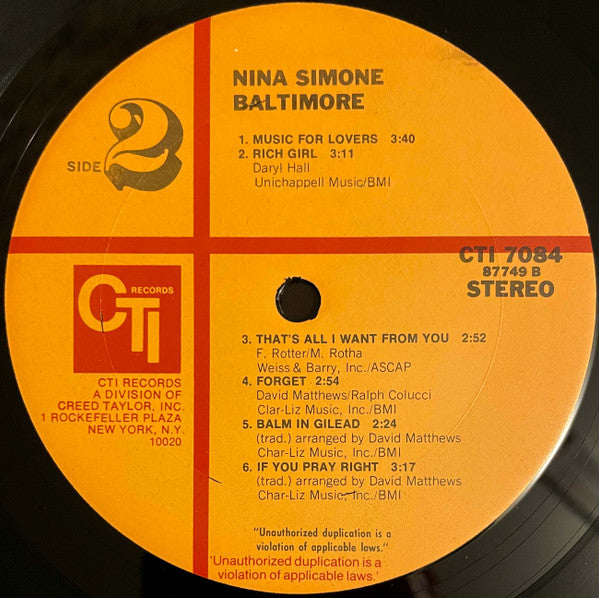 Nina Simone : Baltimore (LP, Album, Gat)