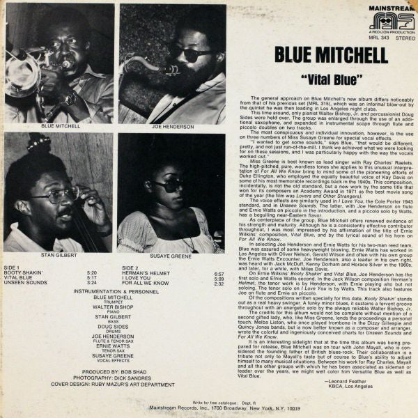 Blue Mitchell : Vital Blue (LP, Album, Uni)