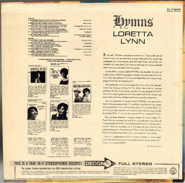 Loretta Lynn : Hymns (LP, Album, Pin)