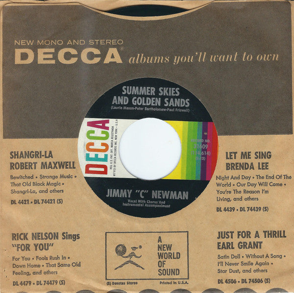 Jimmy "C" Newman* : Summer Skies And Golden Sands / Angel On Leave (7", Single, Pin)
