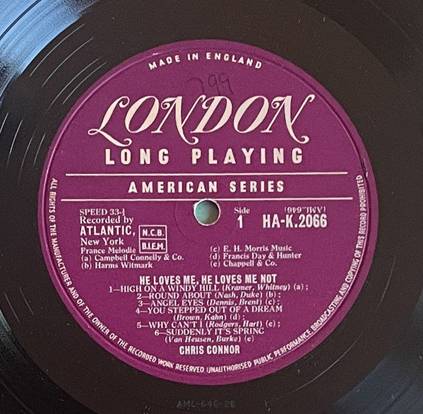 Chris Connor : He Loves Me, He Loves Me Not (LP, Album, Mono)