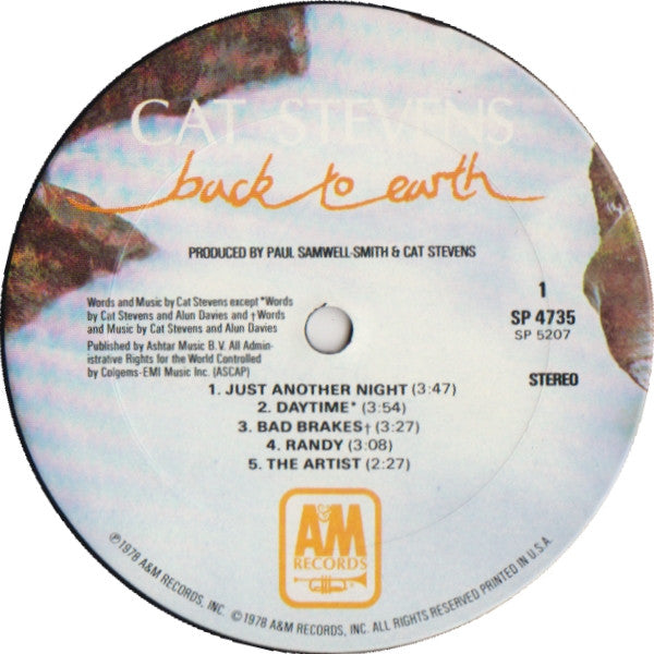 Cat Stevens : Back To Earth (LP, Album, Pit)