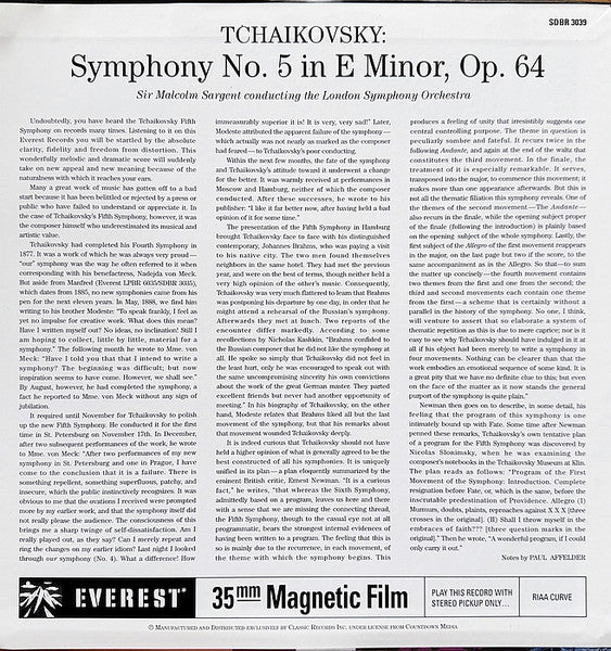 Tchaikovsky* - London Symphony Orchestra, Sir Malcolm Sargent : Symphony No. 5, In E Minor, Opus 64 (2xLP, Album, RE, RM, 200)
