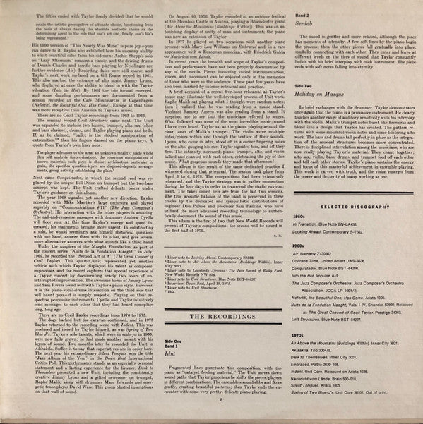 Cecil Taylor : The Cecil Taylor Unit (LP, Album)