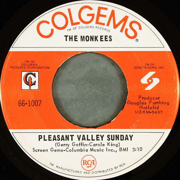 The Monkees : Pleasant Valley Sunday / Words (7", Single, Scr)