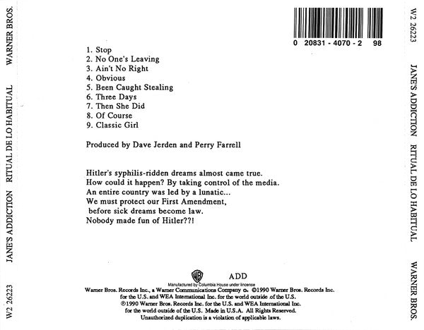 Jane's Addiction : Ritual De Lo Habitual (CD, Album, Club, SRC)