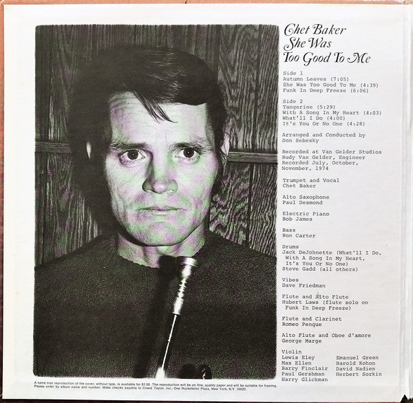 Chet Baker : She Was Too Good To Me (LP, Album, Gat)