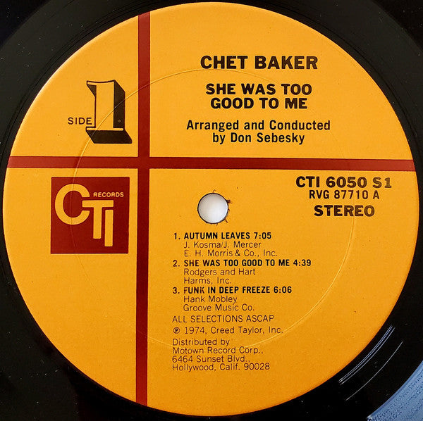Chet Baker : She Was Too Good To Me (LP, Album, Gat)