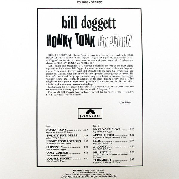 Bill Doggett : Honky Tonk Popcorn (LP, Album, RE)