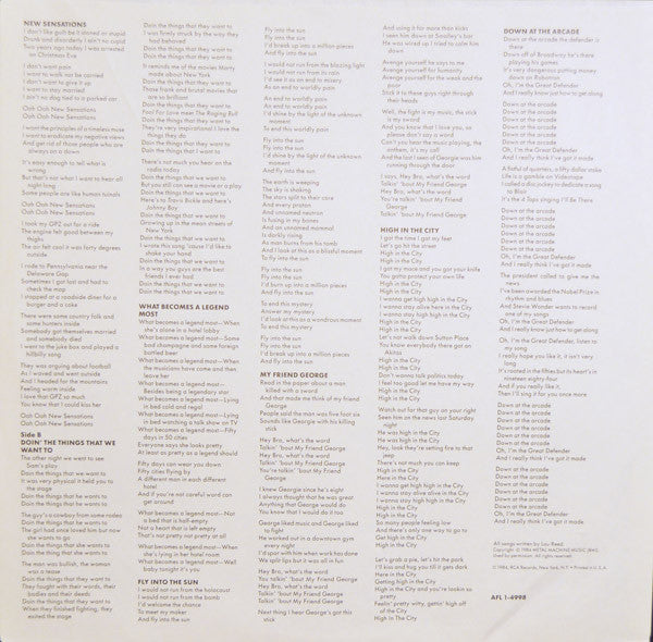 Lou Reed : New Sensations (LP, Album, Ind)