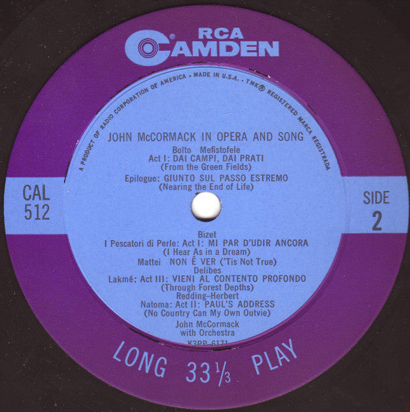 John McCormack (2) : In Opera And Song (LP, Comp)