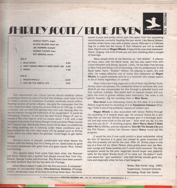 Shirley Scott : Blue Seven (LP, Album)