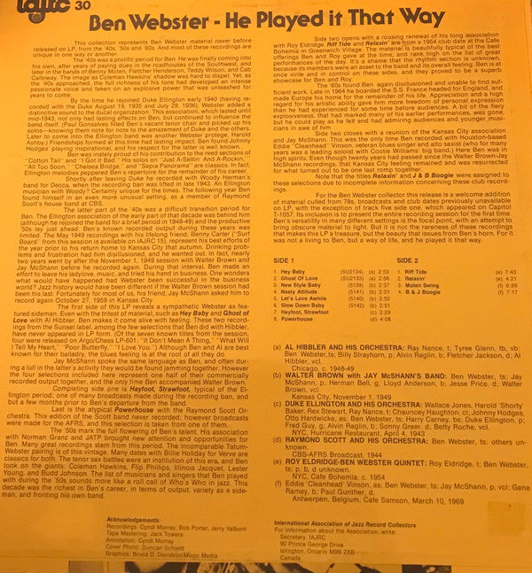 Ben Webster : He Played it That Way (LP, Album)