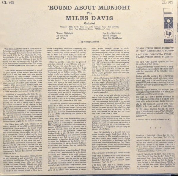 Miles Davis : 'Round About Midnight (LP, Album, Mono, RE, RP, Pit)