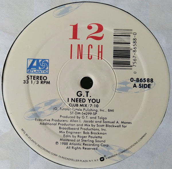 G.T. (2) : I Need You (12", Single, SP)
