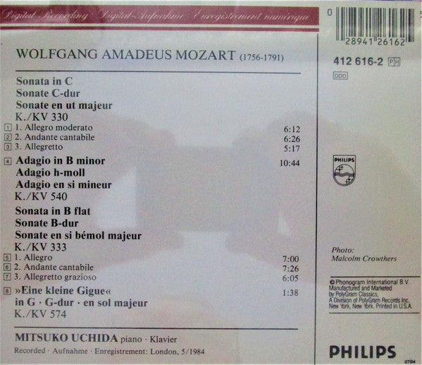 Mozart*, Mitsuko Uchida : 2 Piano Sonatas = Klaviersonaten KV 330 & 333 • Adagio KV 540 • Gigue KV 574 (CD, Album)