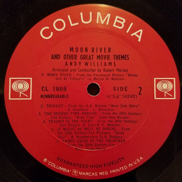 Andy Williams : Moon River And Other Great Movie Themes (LP, Album, Mono, RP)