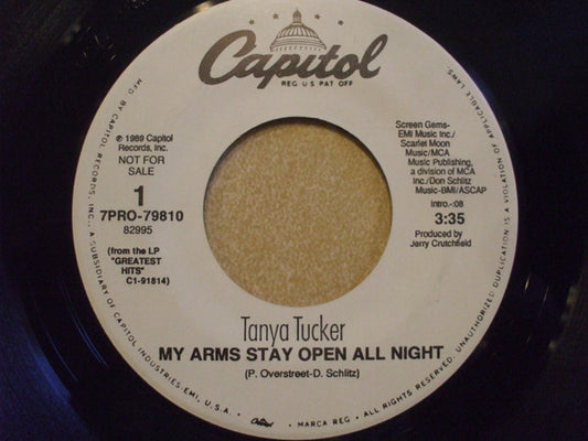 Tanya Tucker : My Arms Stay Open All Night (7", Single, Promo)