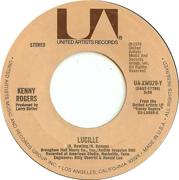 Kenny Rogers : Lucille / Till I Get It Right (7", Single, Styrene, Pit)