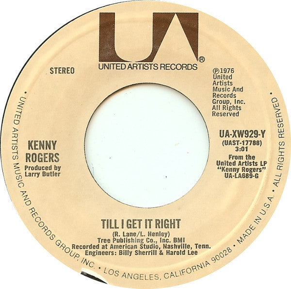 Kenny Rogers : Lucille / Till I Get It Right (7", Single, Styrene, Pit)