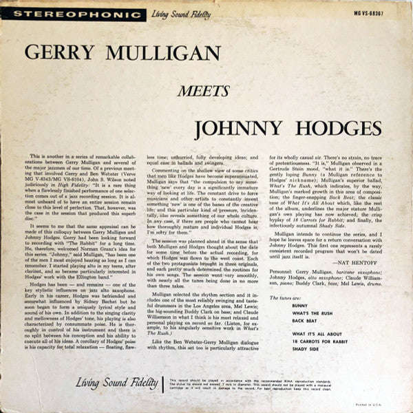 Gerry Mulligan & Johnny Hodges : Gerry Mulligan Meets Johnny Hodges (LP)