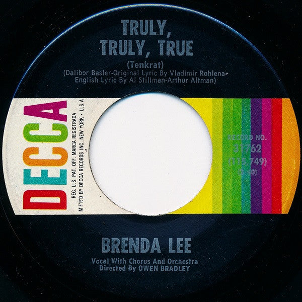 Brenda Lee : Truly, Truly, True / I Still Miss Someone (7", Single, Pin)