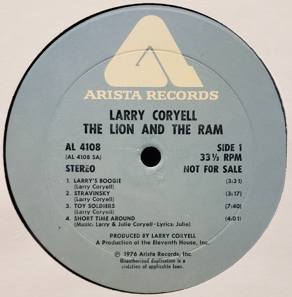 Larry Coryell : The Lion And The Ram (LP, Album, Promo, Wad)