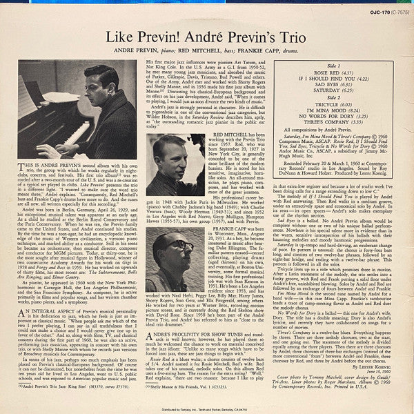 André Previn's Trio* : Like Previn! (LP, Album, RE)