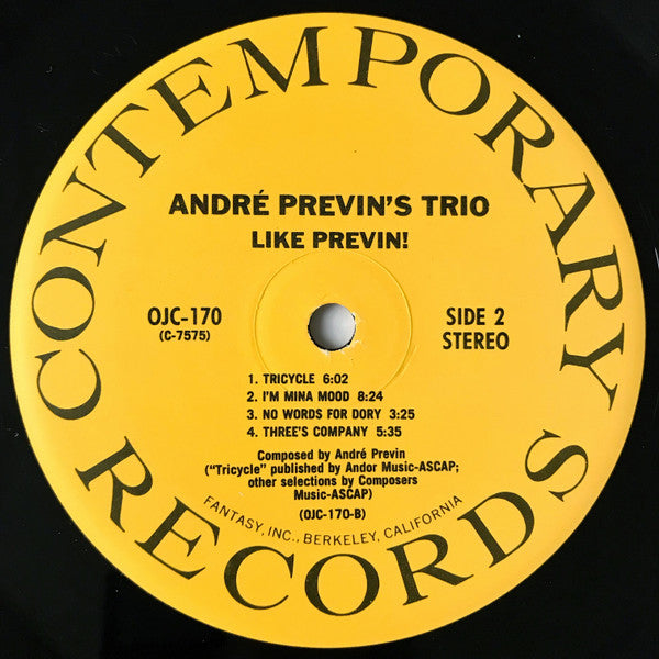 André Previn's Trio* : Like Previn! (LP, Album, RE)