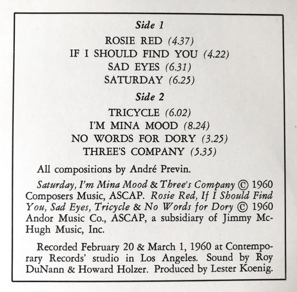 André Previn's Trio* : Like Previn! (LP, Album, RE)