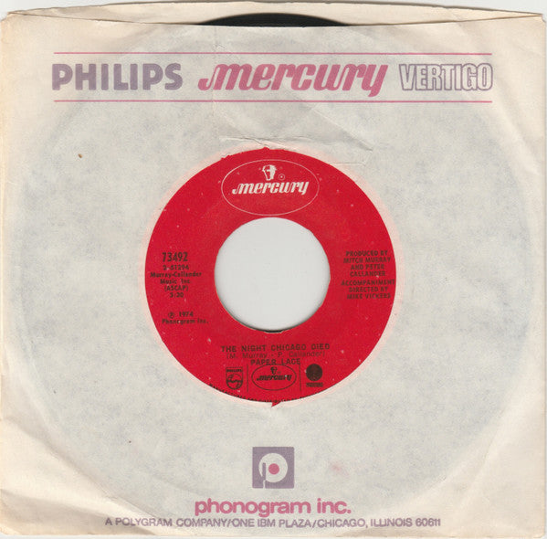 Paper Lace : The Night Chicago Died / Can You Get It When You Want It (7", Single, Pit)