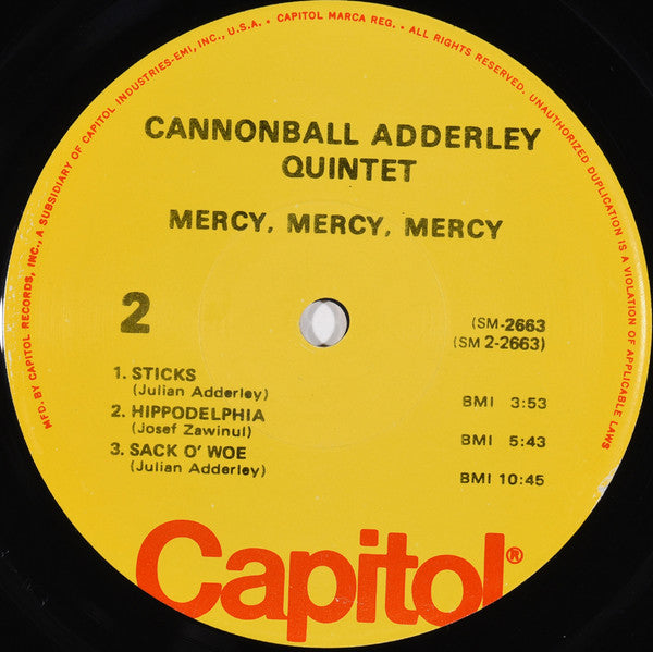 The Cannonball Adderley Quintet : Mercy, Mercy, Mercy! (Live At "The Club") (LP, Album, RE, Jac)