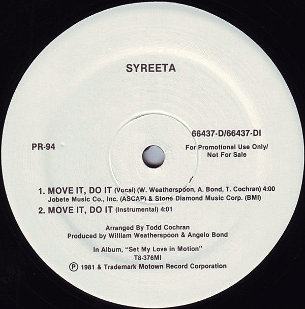 Syreeta : Move It, Do It / Can't Shake Your Love (12", Promo)