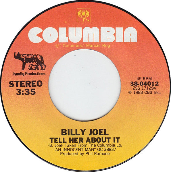 Billy Joel : Tell Her About It (7", Single, Styrene, Pit)