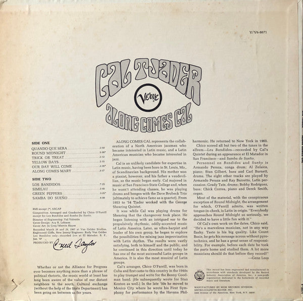 Cal Tjader : Along Comes Cal (LP, Album, Mono)
