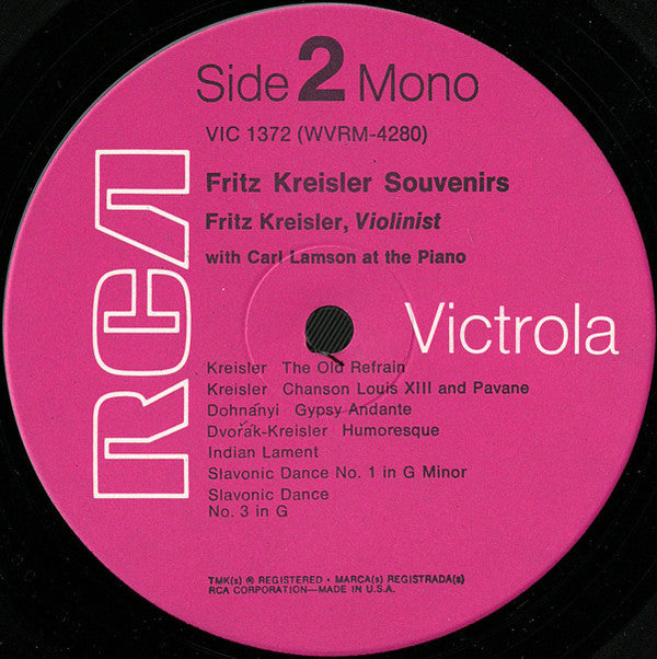 Fritz Kreisler : Souvenirs (LP, Mono, RP, Pin)