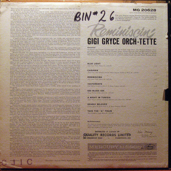 Gigi Gryce Orch-tette* : Reminiscin' (LP, Mono)