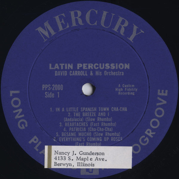 David Carroll And His Orchestra* : Latin Percussion (LP, Album, Mono, Gat)