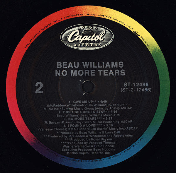 Beau Williams : No More Tears (LP, Album)