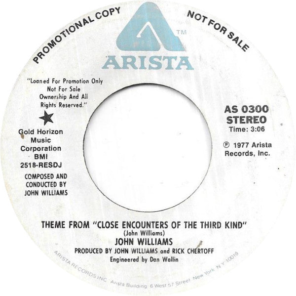 John Williams (4) : Theme From "Close Encounters Of The Third Kind" (7", Mono, Promo, Styrene)