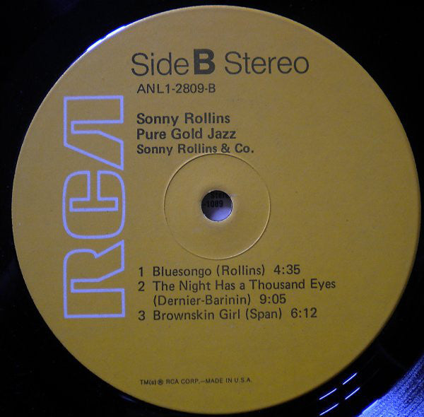 Sonny Rollins : Pure Gold Jazz (LP, Album, RE)
