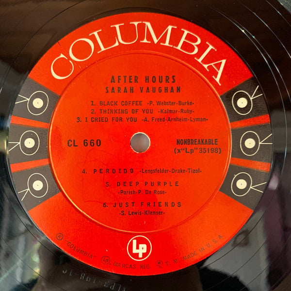 Sarah Vaughan : After Hours With Sarah Vaughan (LP, Album, Mono, RP)