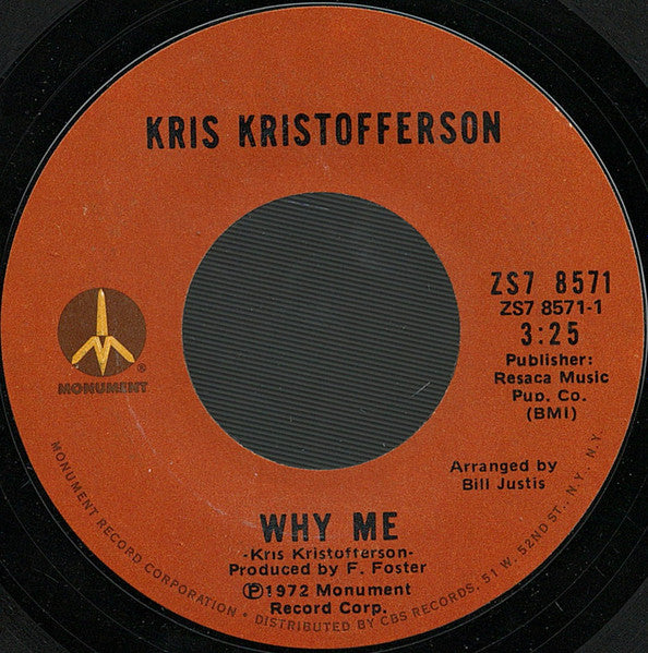 Kris Kristofferson : Why Me / Help Me (7", Single)