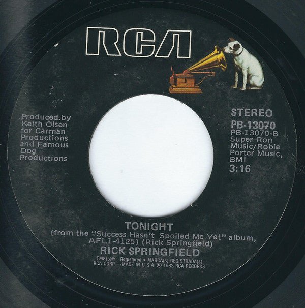 Rick Springfield : Don't Talk To Strangers (7", Single, Styrene, Ind)